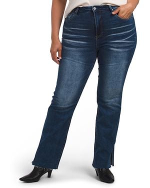 TJ Maxx Plus High Rise Ankle Straight Raw Hem Jeans With Side Slits For Spandex/Cotton/Polyester - Blue