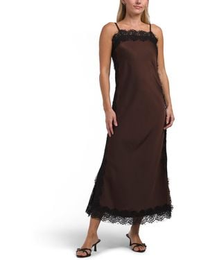 TJ Maxx Sleeveless Lace Trim Satin Dress For Nylon/Polyester - Brown