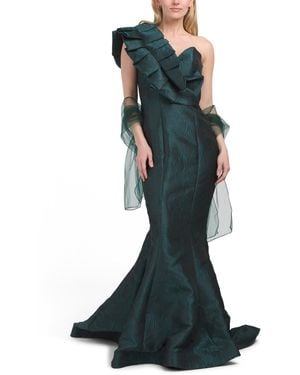 TJ Maxx Exaggerated One Shoulder Mermaid Gown For Polyester - Green