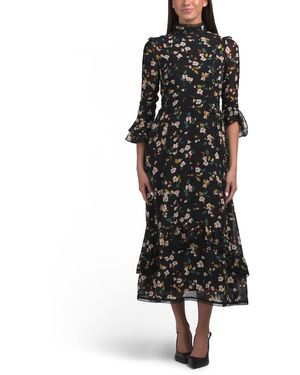 TJ Maxx Three-Quarter Sleeve Floral Maxi Dress For Spandex/Polyester - Black