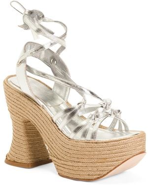TJ Maxx Leather Heeled Wedge Sandals For - Natural