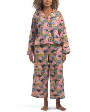 TJ Maxx 2Pc Cotton Floral Notch Collared Pajama Set For - Multicolor
