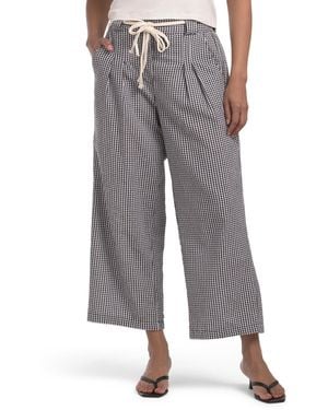 TJ Maxx Rope Belt Gingham Wide Leg Pants, Cotton/Polyester - Gray