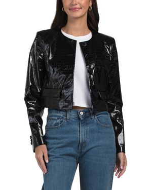TJ Maxx Barnett Faux Leather Crocodile Printed Cropped Jacket, Polyester/Leather/Rayon - Black
