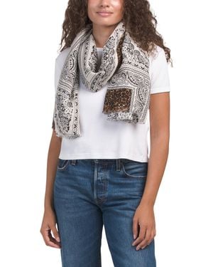 TJ Maxx Extra Large Bandana Printed Oblong Scarf With Frayed Edges For Polyester - Blue