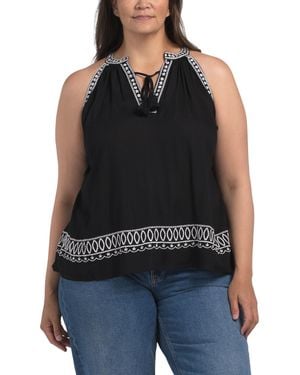 TJ Maxx Plus Split Neck Top For Rayon - Black