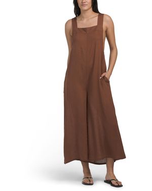 TJ Maxx Linen Blend Thick Strap Cover-Up Jumpsuit For Linen/Rayon - Brown