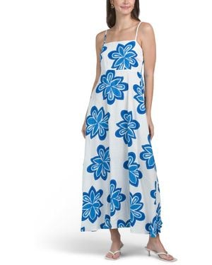 TJ Maxx Linen Blend Sleeveless Floral Maxi Dress For Linen/Rayon - Blue