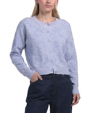 TJ Maxx Cashmere Blend Embroidery Stitch Cardigan, Cotton/Cashmere - Blue