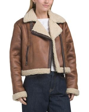 TJ Maxx Faux Shearling Jacket For Polyester/Leather - Brown