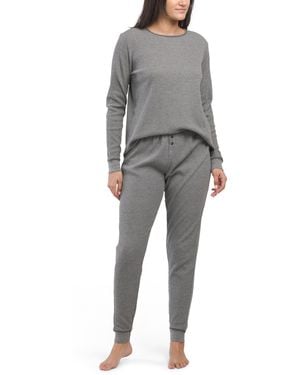 TJ Maxx Organic Cotton Warm Me Up Waffle Knit Thermal Pajama Set For - Gray