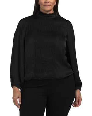 TJ Maxx Plus Dotted Charmeuse Blouse For Polyester - Black