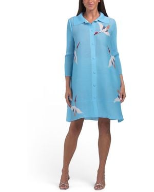 TJ Maxx Wild Bird Plisse Mini Sheath Dress For Polyester - Blue