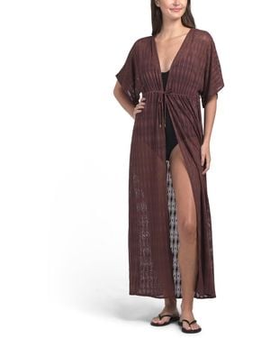 TJ Maxx Sunkissed Open Crochet Tie Front Cover-Up Caftan For Spandex/Polyester/Diamond - Purple