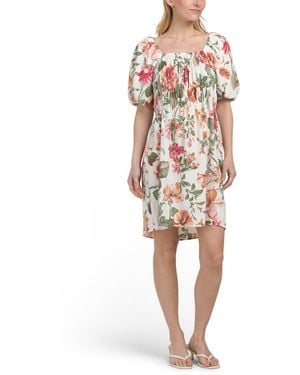 TJ Maxx Smocked Floral Mini Dress For Polyester - White