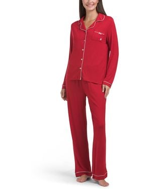 TJ Maxx 2Pc Notch Collar Pajama Set For Spandex/Modal - Red
