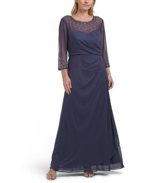 TJ Maxx Petite Aline Mesh Gown With Beaded Illusion Sweetheart Neck For Spandex/Polyester - Blue