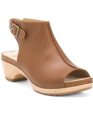 TJ Maxx Leather Lizzy Peep Toe Heel Comfort Booties For - Brown