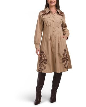 TJ Maxx Long Sleeve Embroidered Cutwork Midi Dress For Cotton - Natural