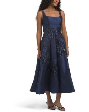 TJ Maxx Sleeveless 3D Floral Mikado Gown For Polyester - Blue