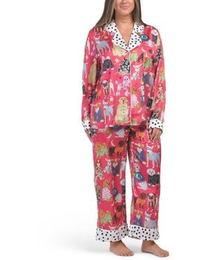 TJ Maxx 2Pc Satin Dalmatian Notch Collar Top And Pants Pajama Set For Polyester - Red