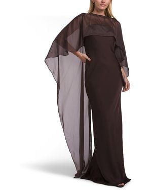 TJ Maxx Satin Gown With Chiffon Cape Overlay For Polyester - Brown
