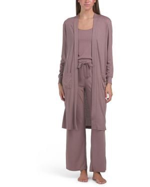 TJ Maxx 3Pc Ribbed Lounge Cardigan Tank And Wide Leg Pants Set, Spandex/Polyester/Rayon - Purple