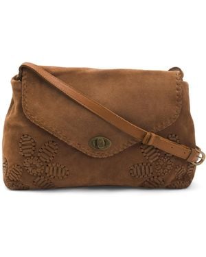 TJ Maxx Suede Stitched Crossbody For Leather/Suede - Brown