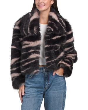 TJ Maxx Cropped Faux Fur Coat With Oversized Collar, Polyester - Black