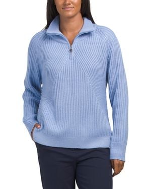 TJ Maxx Wool Blend Hudson Pullover Lined Quarter Zip Sweater For Polyester/Acrylic/Wool - Blue