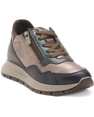 TJ Maxx Leather Sneakers With Lateral Zippers For - Gray