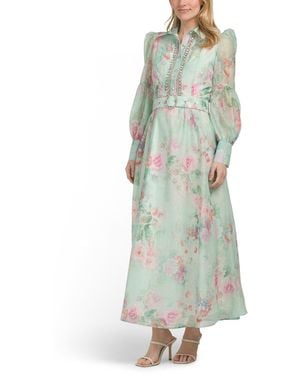 TJ Maxx Long Sleeve Floral Maxi Dress With Embellishment For Spandex/Polyester - Green