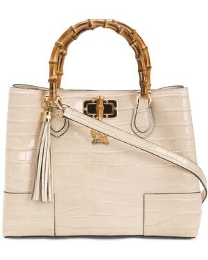 TJ Maxx Leather Triple Compartment Satchel, Leather - Natural