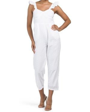 TJ Maxx Eyelet Ruffle Cap Sleeve Jumpsuit For Cotton - White