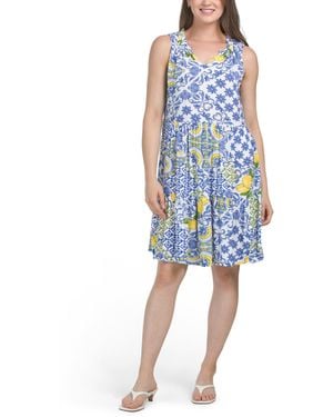 TJ Maxx Capri Lemon Printed Mini Dress For Rayon - Blue