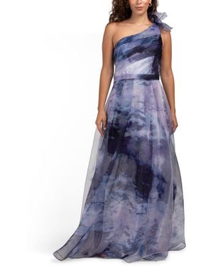 TJ Maxx One Shoulder Printed Organza Gown For Polyester - Blue