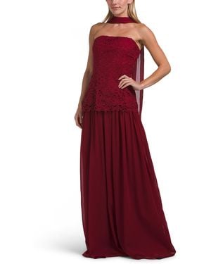 TJ Maxx Lace Dropped Waist Gown With Neck Scarf For Polyester - Red