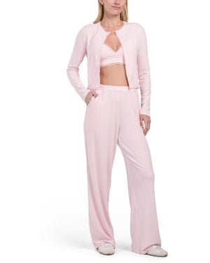 TJ Maxx 3Pc Lace Trim Bra With Cardigan And Wide Leg Pants Set, Spandex/Rayon - Pink