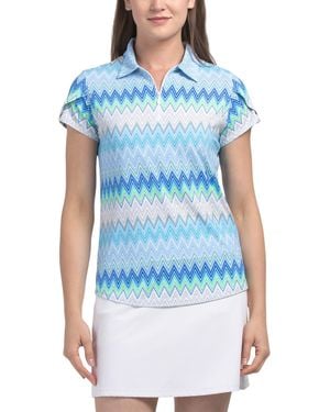 TJ Maxx Upf 50 Cooling Printed Short Tulip Sleeve Quarter Zip Polo For Nylon - Blue