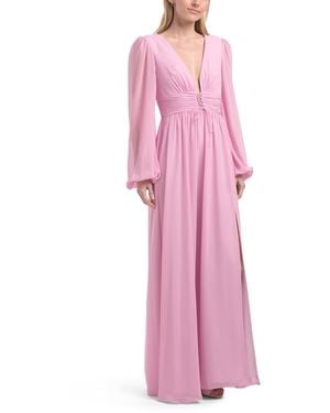 TJ Maxx Long Sleeve Gown With Slit For Polyester - Pink