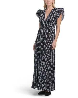 TJ Maxx Blackwatch Ruffle Shoulder Maxi Dress For Cotton - Blue