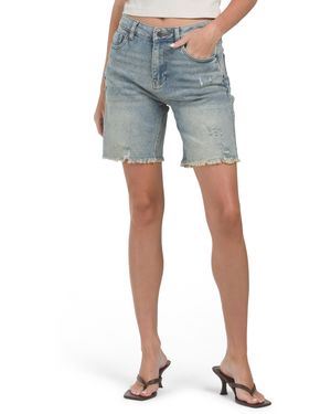 TJ Maxx Destructed Hem Loose Midi Shorts For Spandex/Cotton/Polyester - Blue