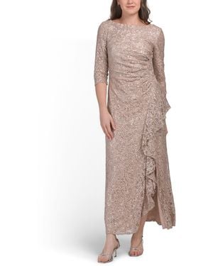 TJ Maxx Petite Long A-Line Dress With Cascade Detail For Nylon/Polyester - Multicolor