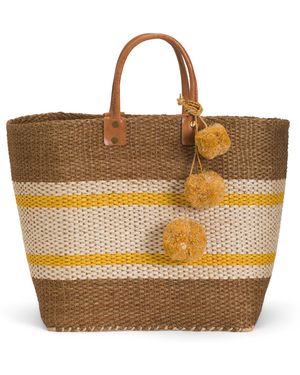 TJ Maxx Handmade Large Cyprus Woven Basket Tote With Leather Handles For - Multicolor