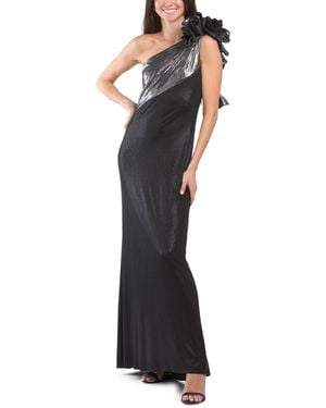 TJ Maxx One Shoulder Rosette Gown For Spandex/Polyester - Black