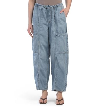 TJ Maxx Pull On Barrel Leg Jeans For Cotton - Blue