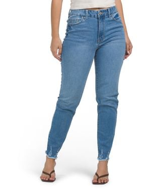TJ Maxx High Rise Fray Hem Straight Leg Pants With Fit Solution For Spandex/Cotton/Polyester - Blue