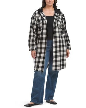 TJ Maxx Plus Buffalo Plaid Long Shirt Jacket For Cotton/Polyester - Black