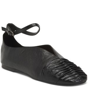 TJ Maxx Leather Flat Shoes With Ankle Strap For - Black