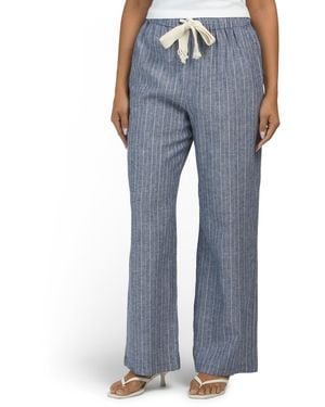 TJ Maxx Linen Blend Pull On Pants With Rope Tie Waist For Linen/Viscose - Blue